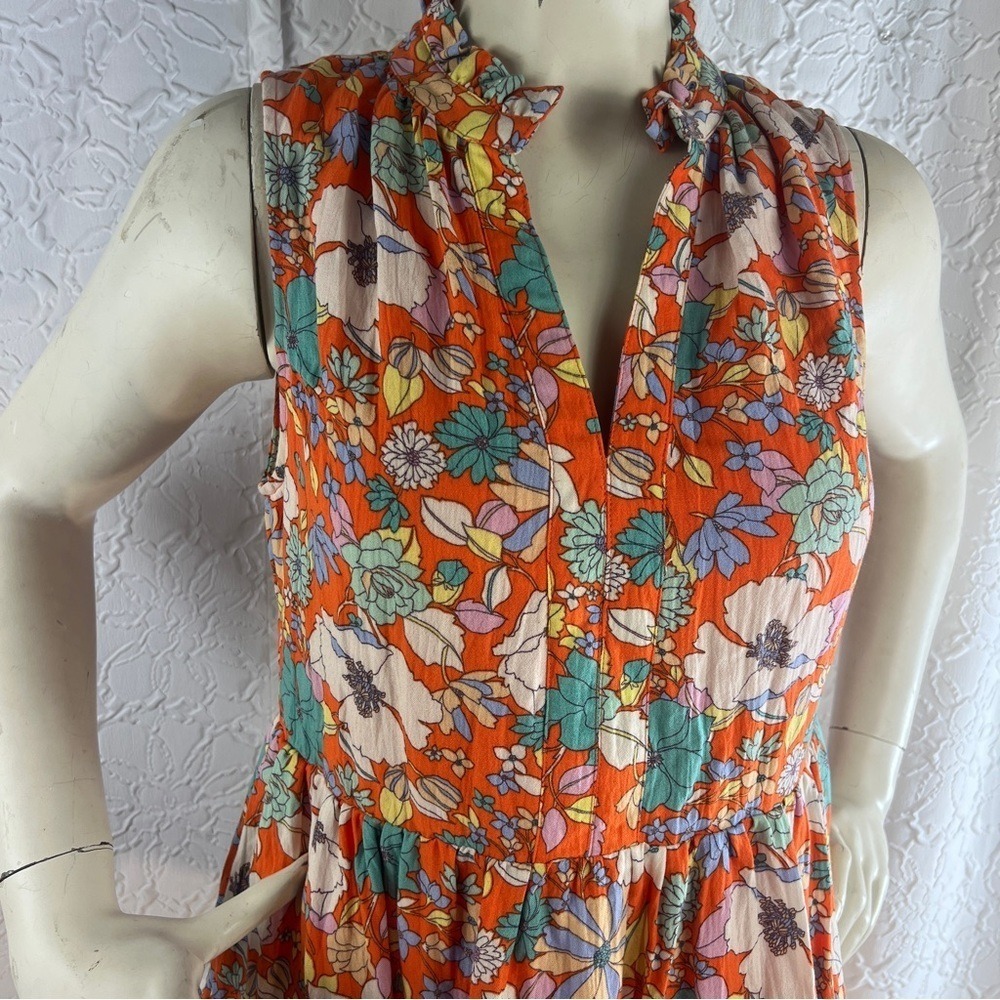 Karlie Floral Tiered Sleeveless V-Neck Ruffle Mini Dress‎ Orange  Medium - Picture 3 of 11